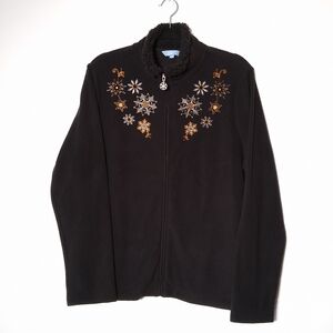 Black Snowflake Zip-Up Fleece Jacket Winter